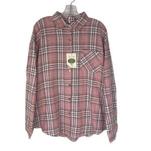 Megfie Button Front Plaid Flannel Shirt Womens XL Pink New